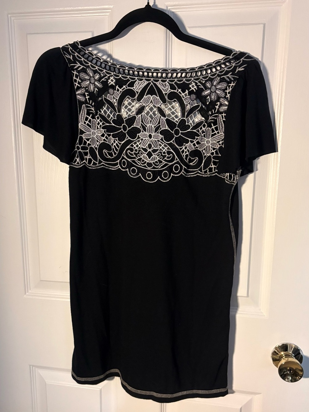 Decoded Women's Black Embroidered Back with Scoop Neck Top